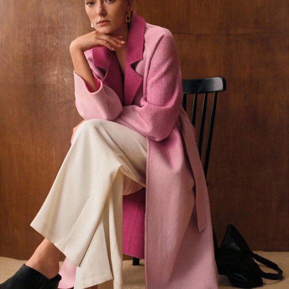 Pink tones Elegant Women's Premium Ombre Belted trench Overcoat Jacket Coat - Picture 7 of 12